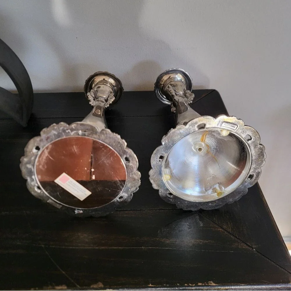 2 Baroque Wallace Silver Plate Antique Victorian Rococo Candlestick Holders 9x4